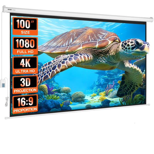 VEVOR Motorized 100 Inch Projector Screen - 4K 1080HD, 16:9, Remote Control